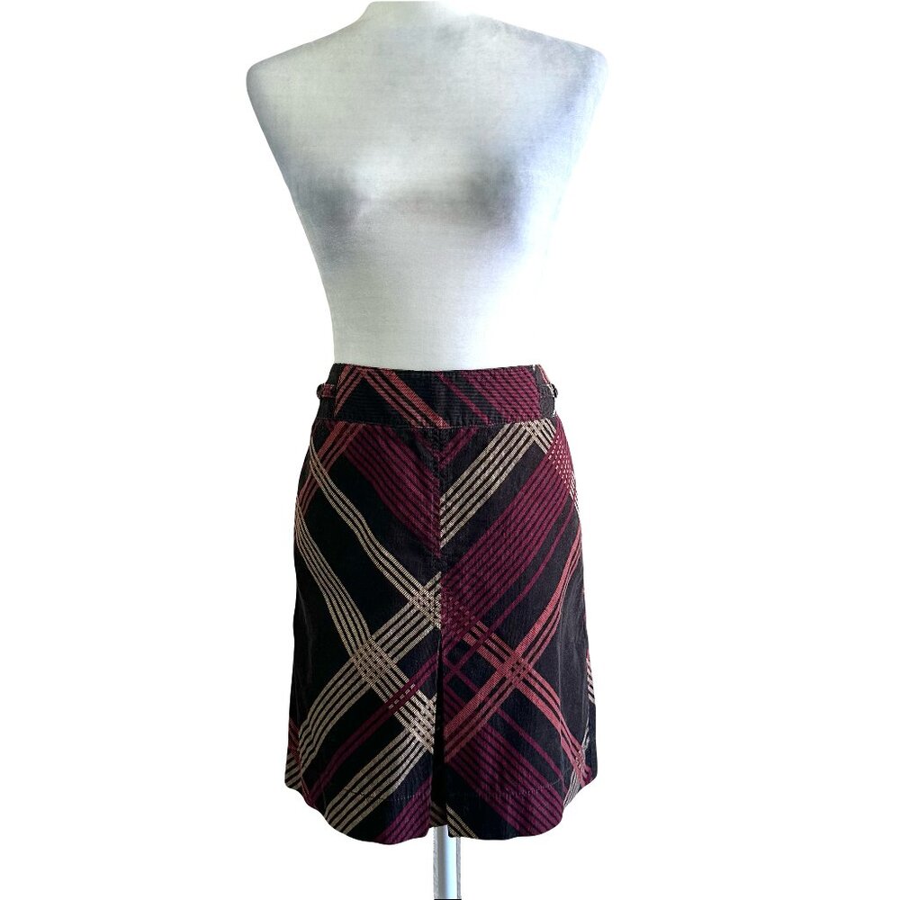 Ann Taylor Loft Vtg Y2K 2000s Corduroy Plaid Pencil 100% Cotton Skirt
